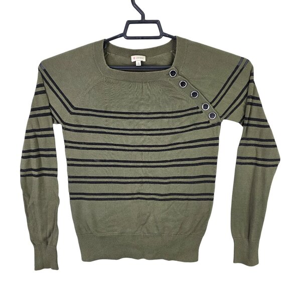 Womens Cremieux Green & Black Striped Sweater Crewneck Long Sleeve Size XS - Picture 1 of 7